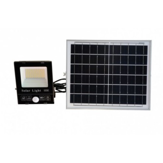 Соларен LED соларен прожектор SMD 5730 40W 5000K 1200Lm IP65 черен със сензор за движение и с дистанционно управление