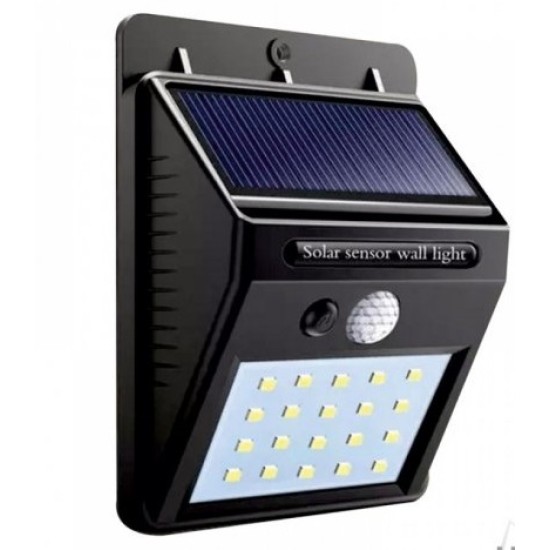 Соларен LED соларен аплик 3W 6500K 60Lm със сензор IP55 черен със сензор за движение и с дистанционно управление